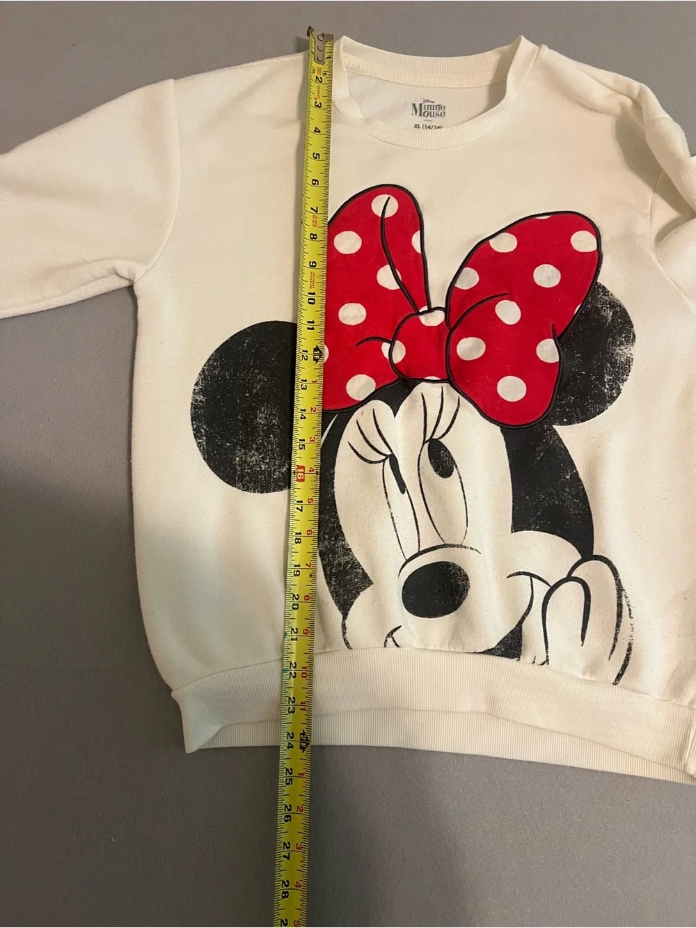 Disney Cream Sweatshirt with Red Polka-Dot Minnie Bow youth size